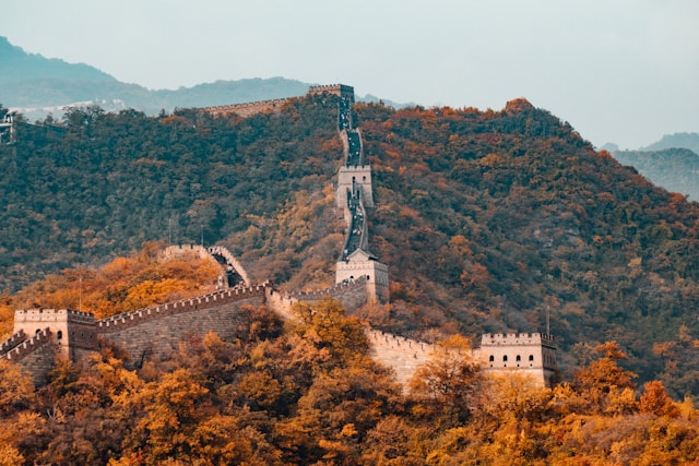 Great Wall surrounded by autumn foliage